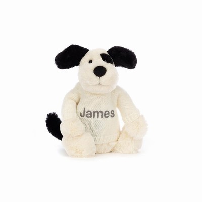 Jellycat Bashful Black & Cream Puppy with Cream Jumper New Zealand | TWMJF8620